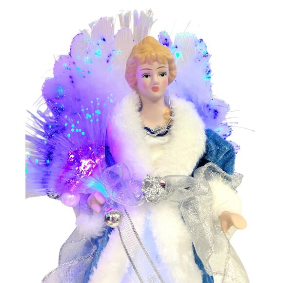 Fiber Optics Angel Tree Topper Vintage Blue & White Holiday Christmas Decor 12” - Picture 2 of 11